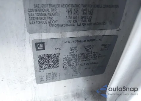 2020 Chevrolet Silverado 1500 2Wd Short Bed Wt из США, поврежденный, VIN 1GCPWAEK1LZ176813